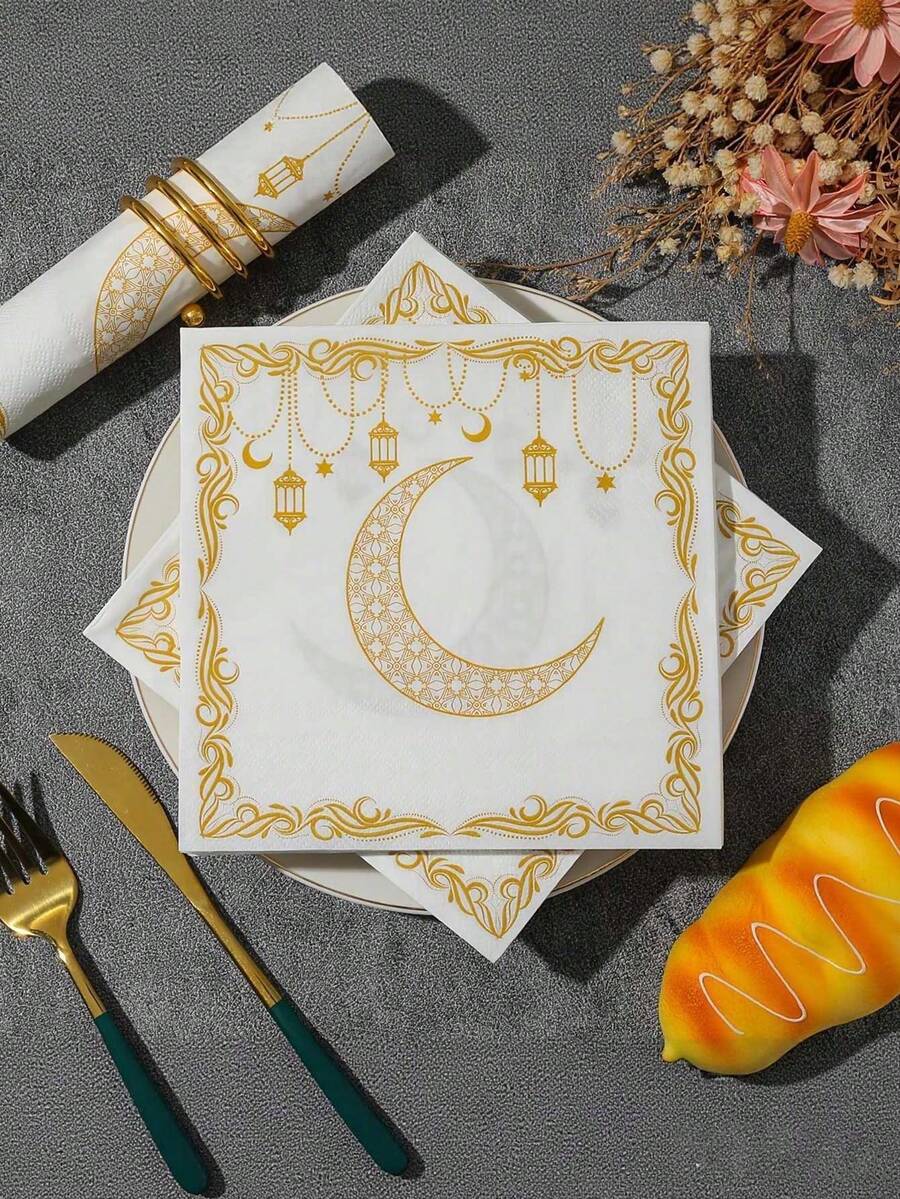 20张装 - 2026新款星月主题一次性纸巾 - 双层纸巾 - 适用于星月主题派对和节日餐桌装饰，13英寸正方形，是厨房和餐厅的理想之选，星月装饰 - 彩色 - 查看 1