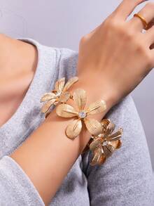 Pulsera elástica floral minimalista y de moda, adecuada para uso diario y fiestas - Dorado - Ver 2