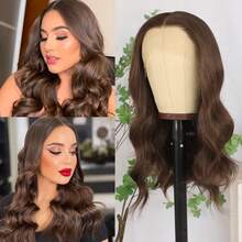Glueless 13X4 Platinum Blonde Short Wave Lace Front Wig Pre Plucked Hairline Soft Bob Wavy Wigs 14 Inch Heat Resistant Ombre Blonde Colored Bob Wavy Synthetic Hair Replacement Wigs Breathable HD Lace 180% Density Wear And Go Wigs For Women Girls Daily & Party Use - 咖啡棕 - 查看 1