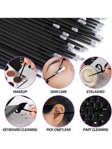 300 piezas/100 piezas Toallitas desechables para remover pestañas postizas, palitos de limpieza de pestañas, hisopos de limpieza extendidos, herramientas para extensiones de pestañas, empaquetados - Multicolor - Ver 6