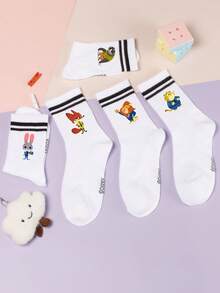 5 Pairs Decorative Socks, Featuring Judy Hopps And Nick Wilde Cartoon Designs, Girls' Mid-Calf Socks, Korean Cartoon Style, Suitable For Spring, Summer, Autumn,Winter - Multicolor - View 8