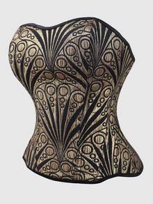 Áo corset vàng có gọng, buộc dây, trang phục Halloween, áo định hình eo cho nữ - Vàng - Xem 3