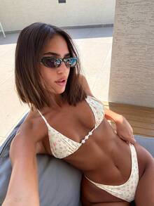 Women's Fashion Fresh Floral Halter Bikini Set With Pearl Embellishments For Vacation Beach Summer Spring 2026,Birthday Outfits For Women,Gym Wear Women,Elegant Dress Women,Elegant Dress Women,Vacation Outfits Women,Going Out Top - Multicolor - View 3