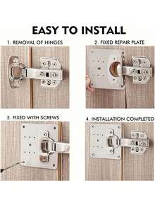 1/4/10pcs Heavy Duty Stainless Steel Cabinet Hinges Repair Kit, Includes Screws - Adjustable Door Hinges Brackets, Suitable For Bathroom, Wardrobe Doors - Easy Installation - Multicolor - View 7