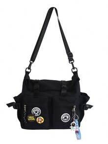 Fashionable Building Simple Crossbody Bag With Multiple Bag Openings And Buckle Straps, Large Capacity Suitable For Commuting To And From School, College Tourism(Randomly Send Out Astronaut Keychains, So The Ones Received May Or May Not Have Them.) - 黑色 - 查看 6