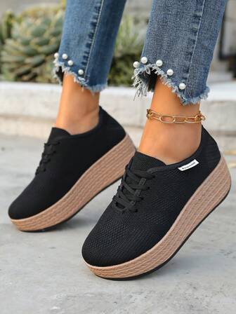Women's Casual Comfortable Platform Sneakers, Versatile For Daily Wear