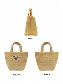 Prada 材质精美草编迷你手提包化妆包，休闲便捷 - 卡其色 - 查看 4