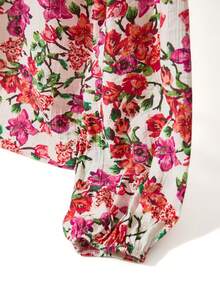 女式花卉印花长袖宽松纽扣衬衫 - 多 - 查看 5