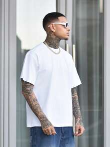 Devon Thys Men's Solid Color Low Elasticity Simple Lightweight Loose Fit Short Sleeve T-Shirt, Versatile For Summer - White - View 4