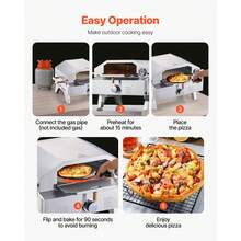 Horno de pizza para exteriores , horno de gas portátil de 33 cm con piedra de cordierita gruesa y termómetro integrado. Dos modos para pizza o parrilla. Ideal para camping y jardín. - Plateado - Ver 6