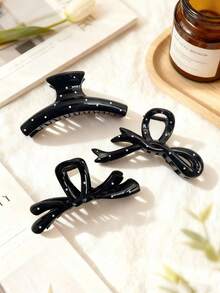 3pcs Retro Polka Dot Hair Clips, Oversized Bowknot Dotted Hair Claws, Elegant Half-Up Ponytail Hairstyle, Fashion Versatile, Suitable For Winter, Great Gift - Exquisite Hair Clips Winter Hair Accessory Set Women Claw Clip Fashion Hair Clutch - Multicolor - View 12
