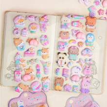 3D可爱DIY贴纸，3D卡通场景贴纸可重复使用，趣味DIY剪贴簿、计划本、日记本、笔记本、笔记本电脑、手机壳贴纸，成人浮雕消磨时间贴纸 - 彩色 - 查看 3