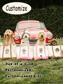 Customized Dog Mom Tote Bag - Personalized With Pet Portrait And Name Canvas Bag, Customized Dog Mom Tote Bag, Customized Dog Tote Bag, Pet Portrait Bag, Personalized Pet Gift, Dog Lover Gift, Pet Owner Tote Bag, Animal Lover Tote Bag, Customized Canvas Bag, Gift For Dog Mom, Gift For Pet Dad, Personalized Pet Name Tote Bag , Valentine's Day - Multicolor - View 3