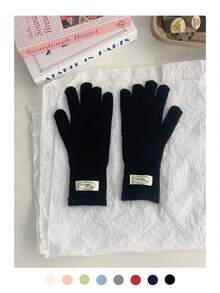Guantes sin dedos de lana gruesos y largos de unicolor minimalista, forrados de pelusa, cálidos y a prueba de viento para ciclismo y actividades al aire libre, guantes de punto de color caramelo para pantalla táctil, cálidos y versátiles guantes sin dedos de punto largos para mujer en otoño/invierno