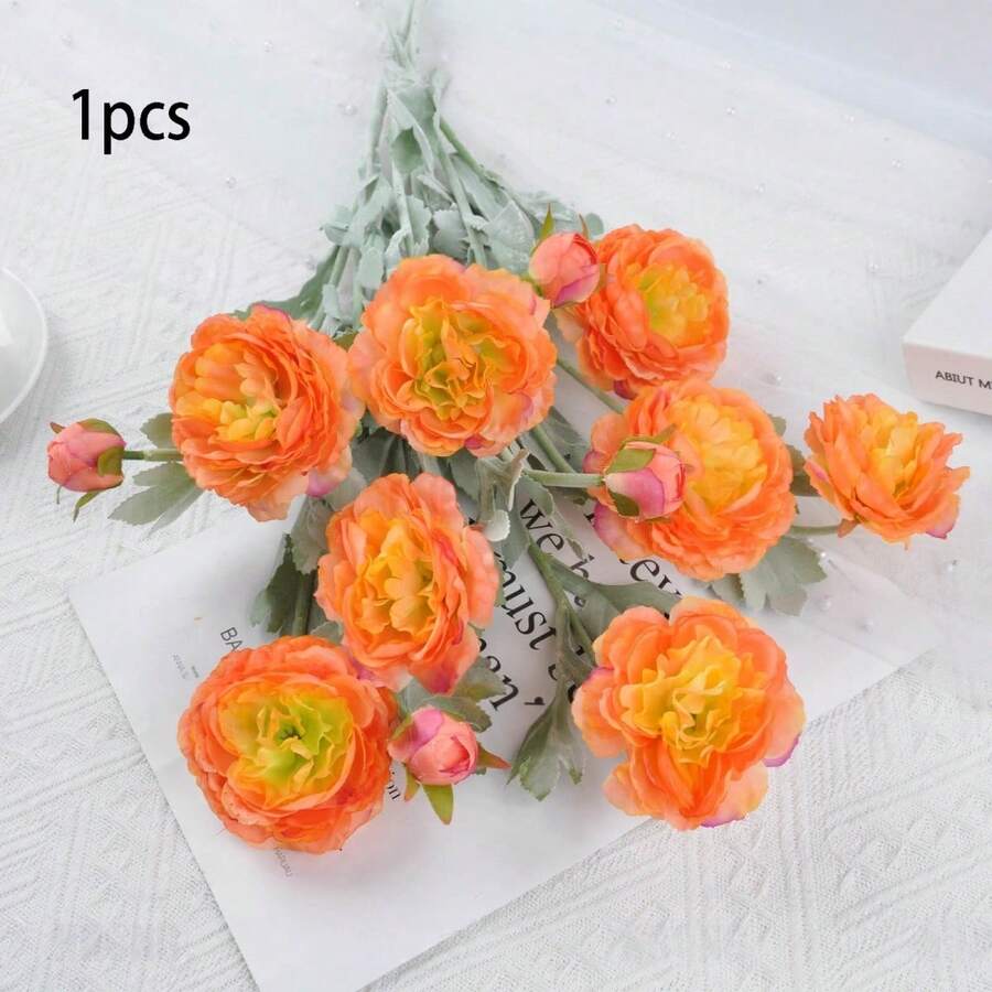 Artificial Peony Flower With Stem Three Head Faux Floral Plants For Vase Wedding Decorations - trái cam - Xem 1