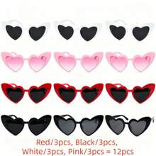 12 pièces Lunettes de soleil rétro en forme de cœur, convenant pour les enterrements de vie de jeune fille, la Saint-Valentin, les soirées célibataires, les mariages, les anniversaires, Halloween et autres occasions. Accessoire .