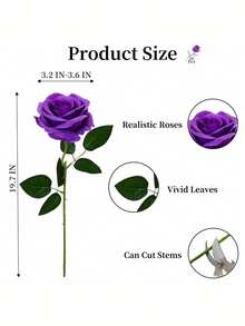 10pcs Burgundy Artificial Roses, 19.7 Inch Realistic Bridal Bouquet, Velvet Fake Flowers, Suitable For Room Decor, Halloween Decoration, Artificial Flower Decor, Wedding Party, Home Decoration, Indoor & Outdoor, Vase Filler - Purple - View 9