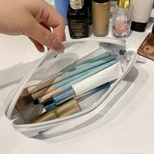 1/2pcs Portable Travel Makeup Bag, Makeup Brush Holder With Transparent Window And Zipper Closure, Suitable For Cosmetics, Skincare, Gym And Business Travel, Faux Leather