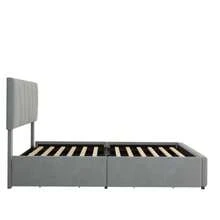 Upholstered Double Platform Bed With Four Drawers On Each Side, Adjustable Headboard - Grey - View 5