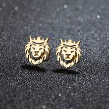 一对镂空皇冠狮子动物造型不锈钢耳钉，朋克风耳钉，适合日常佩戴，也可作为派对和婚礼珠宝礼物。 - GED478 - 查看 5