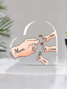 Customized Acrylic Heart-Shaped Keepsake, Personalized Family Gift, Engraved With "Mom" And "Grandma" Names, Decorated With Floral Patterns And Red Roses, Precious Memento, Gift For Grandma,Home Decor Living Room, Minimalist Modern - Flower - View 12