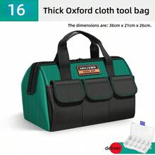 1 件重型帆布牛津布工具包，大容量电工木工便携式工具收纳袋，防水，带多个隔层，可存放螺丝、钉子、钻头等