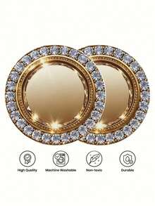 6 peças/4 peças Sousplats Círculo de Diamante Dourado, Sousplats Redondos Planos com Padrão de Diamante Dourado, Porta-copos Resistentes ao Calor e Antiderrapantes, Adequados para Uso Diário, Festas, Casamentos, Ação de Graças, Cozinha, Sala de Jantar, Decoração Outonal para o Lar