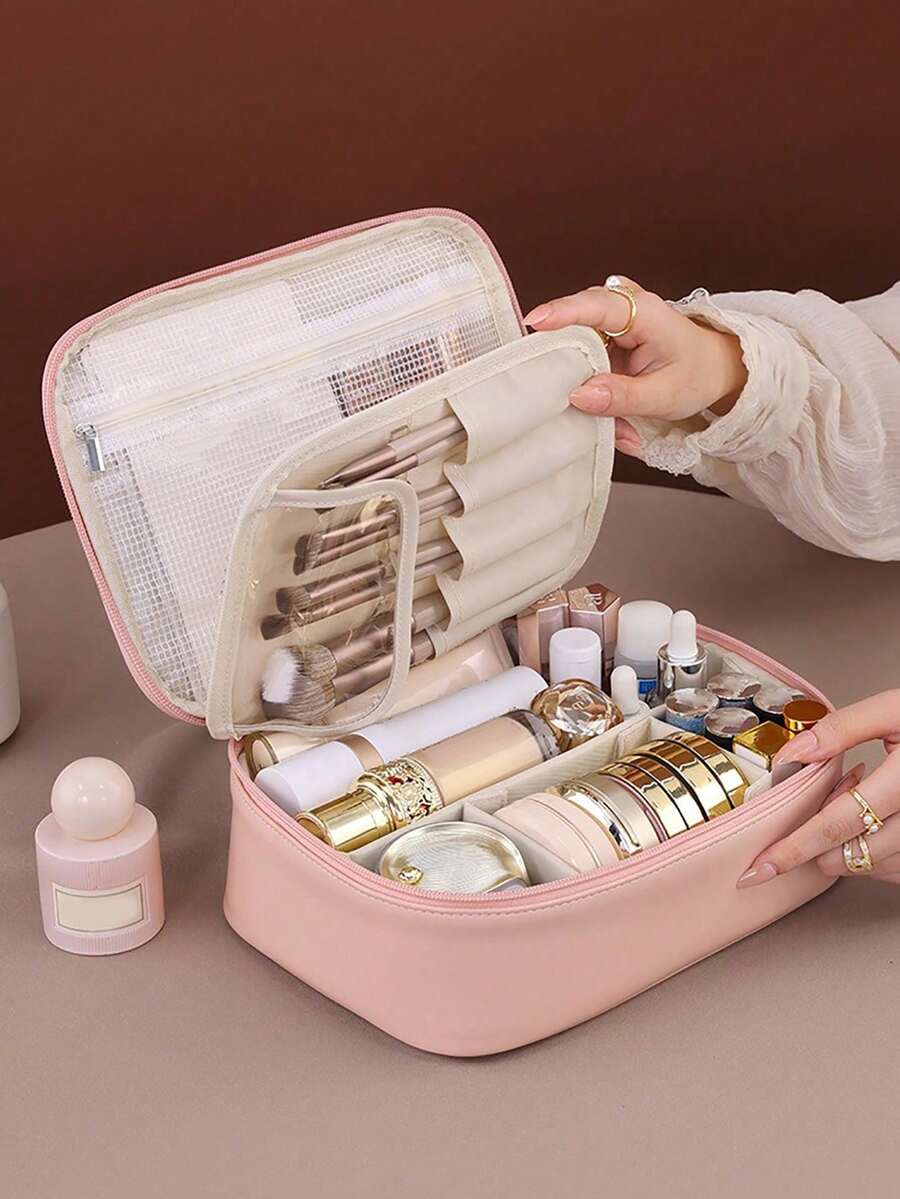 1 Túi đựng mỹ phẩm du lịch và nghỉ dưỡng, chất liệu da PU, túi đựng mỹ phẩm đa năng, túi đựng đồ trang điểm hai lớp, túi đựng đồ vệ sinh cá nhân chống thấm nước, thích hợp đựng son môi, chì kẻ lông mày, cọ trang điểm, đồng hồ, vật dụng cần thiết cho kỳ nghỉ, phụ kiện du lịch, quà sinh nhật, quà tặng cho phù dâu, quà tặng ngày Valentine, quà tặng cho phụ nữ, sản phẩm mới cho mùa đông.