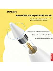 Lenovo BP16 High-Performance Tablet Stylus: Real-Time Battery Monitoring And Convenient Type-C Charging; Replaceable Tip; Aluminum Alloy Body; Learning And Business Writing Assistant. - White - View 4