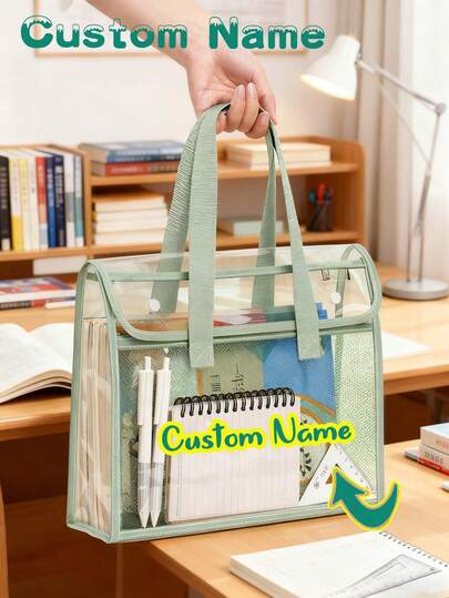 Personalized Transparent Tote Bag, Thick Clear PVC Handbag, PVC Beach Bag - Large Student Storage Bag, PVC Cosmetic Organizer Bag, Stadium Event Transparent Bag, Student & Office Supplies, Back To School File Folder