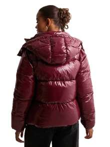 Women's Western Style Drawstring Hooded Puffer | Zip-Up Quilted Cotton Jacket | Warm Cold Weather Coat - 酒紅色 - 查看 3