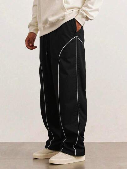 Pantalones anchos a rayas para hombre - Pantalones jogger de estilo casual urbano con rayas blancas audaces para excursiones y salidas casuales al aire libre