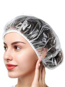 200个一次性浴帽，透明塑料发帽，女士防水浴帽，酒店旅行必备配件，深层清洁护发产品【特别说明：约100个产品中可能有5个存在轻微瑕疵，此为合理误差范围。】 - 無色 - 查看 4