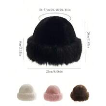 1pc Women's Winter Plush Bucket Hat, Women's Fashionable Thick Hat, Winter Warm Hat, Can Be Paired With Wool Coat, Winter Clothing Winter Outfits - 彩色 - 查看 2