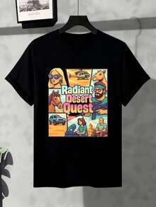 Desert Quest Grafik-T-Shirt in Übergröße. Hochwertiger Stoff, lässig, bequem, strapazierfähig, Grafikdesign. - Schwarz - Übersicht 2