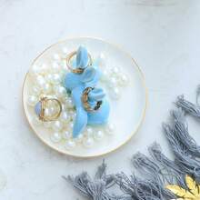 Adorable Bunny Ring Holder Jewelry Tower Ceramic Dish Plate Jewel Display Organizer Trinket Tray, Lovely Rabbit (Blue),Blue - Blue - 查看 7