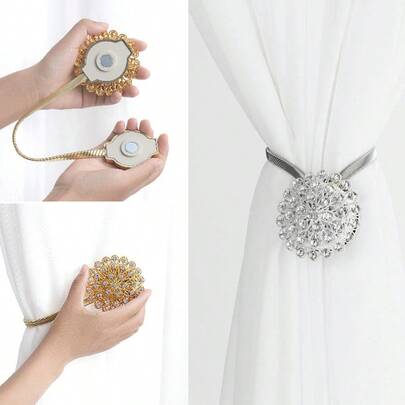 1pc/2pcs Crystal 3D Magnetic Curtain Clips, Elegant & Fashionable Automatic Curtain Tiebacks, No Drilling Required, Won't Damage Walls, Can Firmly Hold Curtains And Also Serve As Exquisite Home Decor