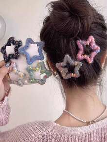 2pcs/6pcs Y2K Star Hair Clips, Colorful Fuzzy Wool Knitted Five-Pointed Star Hair Clips For Women & Girls, Cute Side Bangs Clips, Multi-Functional Hair Accessories, Winter, Claw Clips, Hair Slide, Hair Barrettes, Head Accessories - Multicolor - View 5