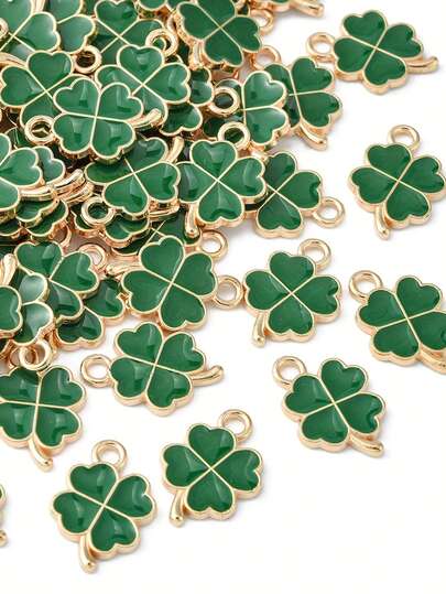 5/20/50pcs St. Patrick's Day Shamrock Charms Lucky Four Leaf Clover Charm Pendants Assorted Shamrock Pendant DIY Jewelry Accessories For Necklace Bracelet Earrings Making, 4 Colors