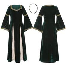 Renaissance Vintage Medieval Princess Queen Costume, Musical Theater Stage Performance Outfit, Palace Style Flared Sleeve Long Dress - Multicolor - View 10
