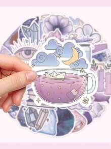 50pcs Doodle Magic Moon Decorative Stickers Irregular Shape For Diary Water Bottle Planner Booklet Holiday Birthday Gift Decoration Cartoon Pattern Self-Adhesive Easy Peel Easy Stickers Perfect For Encouraging Students To Give To Friends