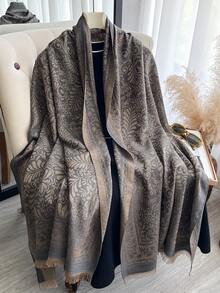 1 Stück eleganter Schal mit Blumenmuster, Jacquard-Gewebe mit Goldfaden, vielseitig einsetzbar als Damen Klimaanlage Umhang, Frühling/Herbst Oberbekleidung, geeignet für tägliches Styling und Outdoor-Verwendung - Verschiedenfarbig - Übersicht 11