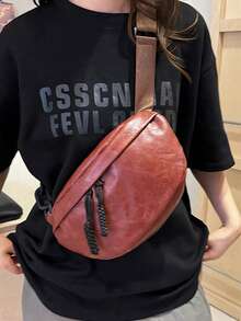 Bolso de cintura retro para mujer, bolso de cuero premium estilo silla de montar, bolso de marca de lujo, bolso bandolera de moda para dama, bolso de pecho de lujo - Café integral - Ver 2