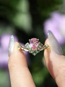 Vintage Bohemian Rose Golden Plated Copper Rhinestone Inlaid Three-Stone Ring For Women - Elegant Jewelry Gift For Daily Wear, Weddings & Vacations - 彩色 - 查看 7