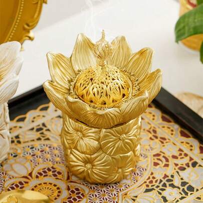 1pc Flower Shaped Incense Burner, Golden Small Incense Burner, Aromatherapy Burner, Sandalwood Incense Burner, Creative Decor For Home, Entryway, Decoration