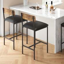 Huisuilinss Bar Table And Chairs Set,3-Piece Dining Table Set For 2,Wood Bar Table Set,Counter Height Bar Table With 2 Bar Stools,3 Storage Shelves For Home & Kitchen Small Space - Retro Color 2PCS Bar Chairs - View 2