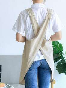 1件实用交叉背带围裙，带大口袋，轻便舒适，趣味厨房围裙，男女通用，适合露营、家庭厨房、餐厅、咖啡馆、烹饪、园艺、家务等。 - 彩色 - 查看 4