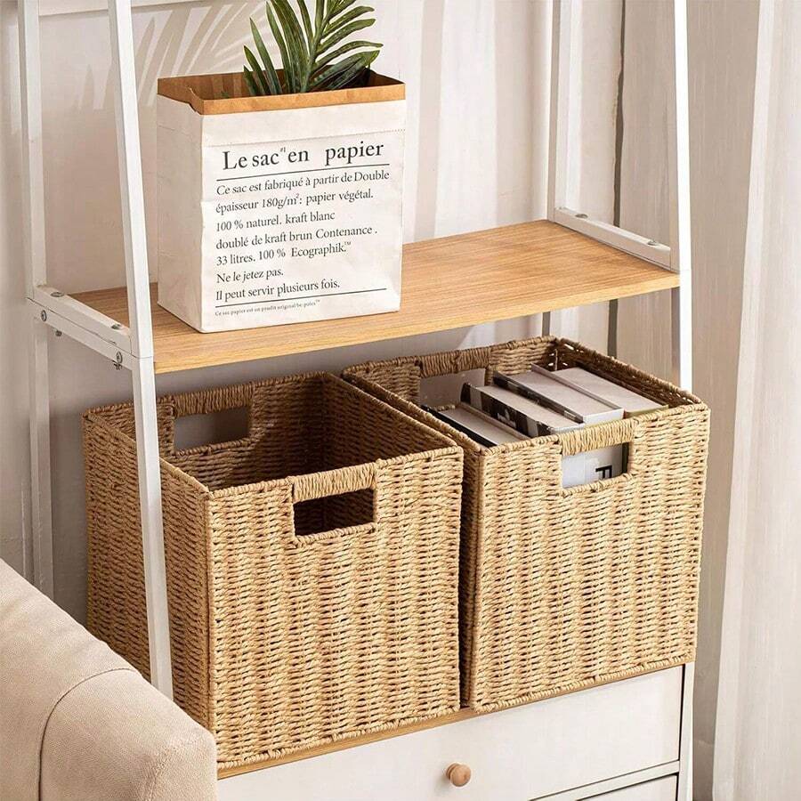 Handwoven Storage Basket, Large Capacity Multifunctional Storage Basket, Woven Cubic Storage Basket, Suitable For Living Room, Bedroom, Home Storage, Kitchen, Dorm, Office, Storage, Cosmetic Storage Box, Storage Box, Basket, Organization, Room Storage, Storage, Storage Box, Trash Can, Gift Basket, Gift Box, Gift Basket, Wall Cabinet, Home Decor, Kitchen Accessories - Khaki - View 1