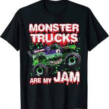 Monster Trucks Are My Jam Cool Retro Truck Lover T-Shirt 100% Cotton O-Neck Summer Short Sleeve Casual Mens T-Shirt Size S-3XL - 黑色 - 查看 1