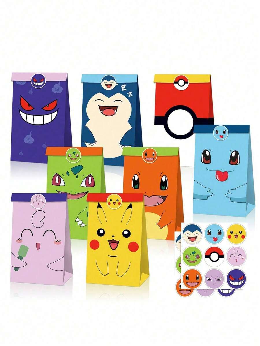 12PCS/24PCS Pocket Candy Bags Cute Cartoon Anime Figure Image Kraft Paper Gift Bag And Stickers Apply Daily Party Gift Packaging Box Packaging Bag Party Gifts - Multicolor - View 1